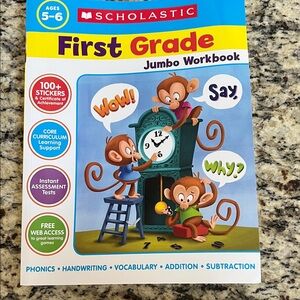 Scholastic First Grade Jumbo Workbook with Blue and Yellow Cover